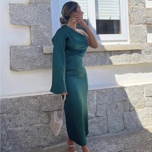 Zara Elegant Green One-Shoulder Dress